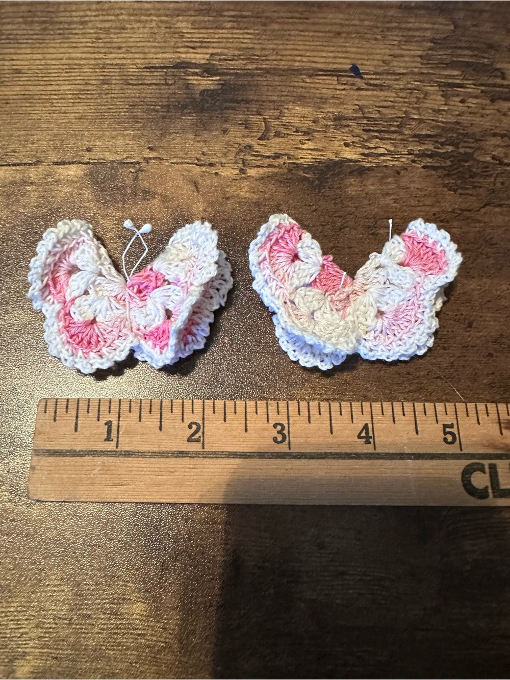 Handmade Pink and White Crochet Butterfly fridge magnets